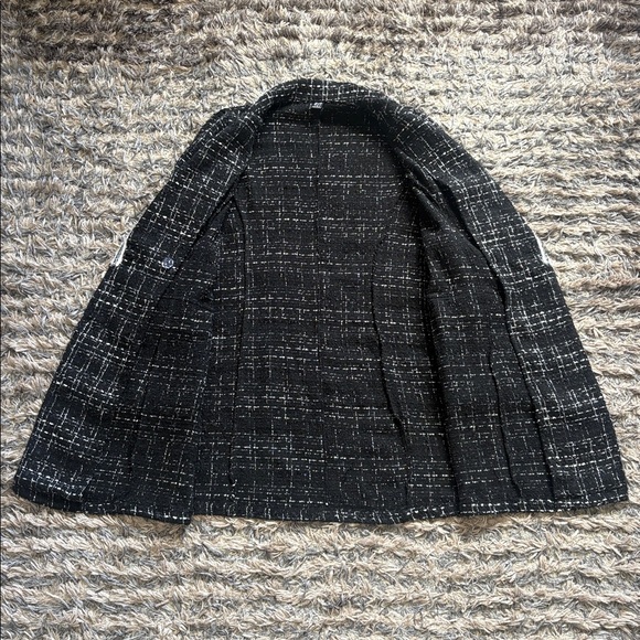 Greathe Women's Black Tweed Double-Breasted Blazer Dress with White Trim, Size S - Picture 8 of 10